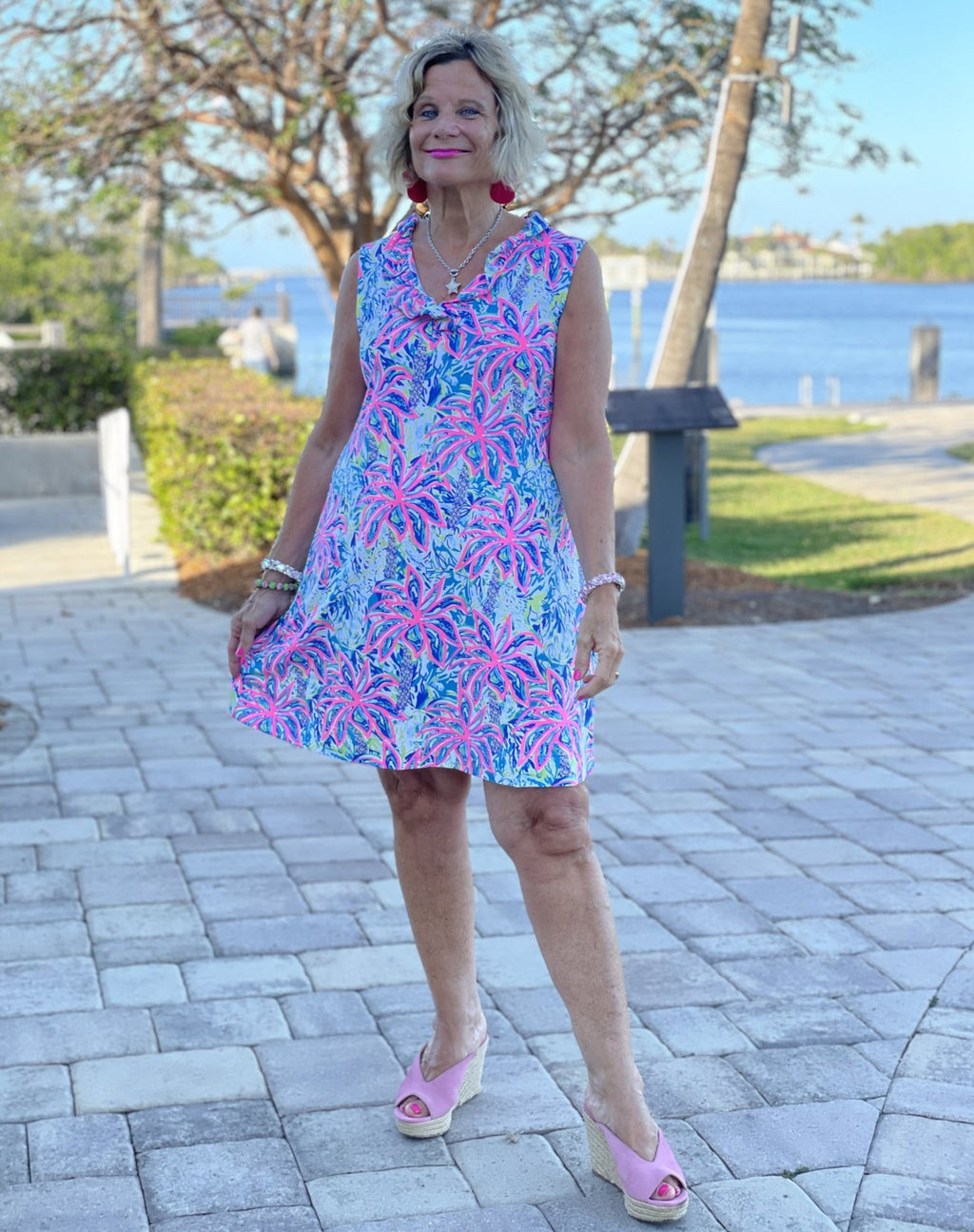 Pink Palm Tree Beach Ruffle Dress – Cathys Place