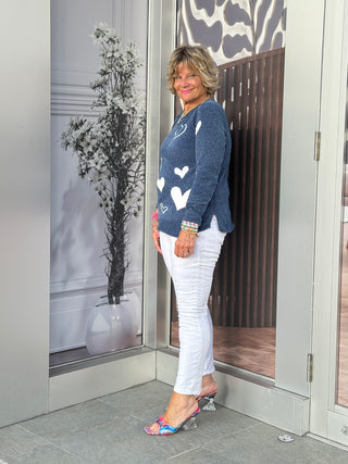 NAVY HEART CHENILLE SWEATER