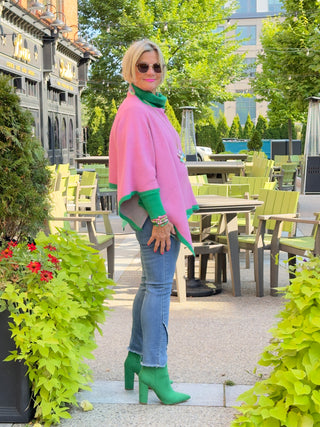 PINK AND GREEN KNIT PONCHO