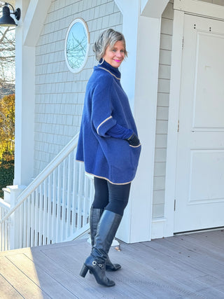 🐢 Cozy Turtle Navy  Neck Poncho with Arm Holes