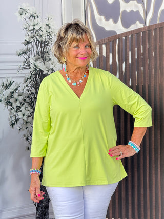 TAILORED SLEEVE LIME V NECK TOP