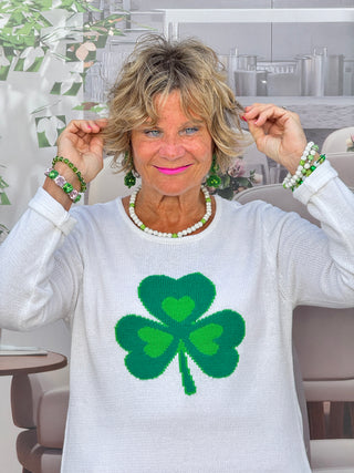 LULU B WHITE SHAMROCK SWEATER PREORDER