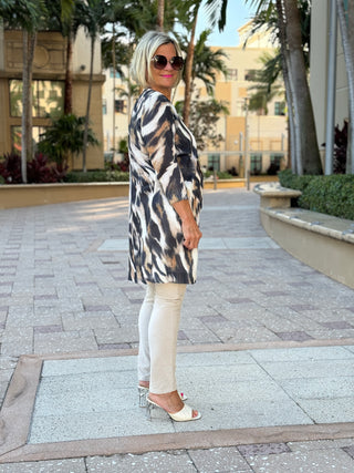 Ethyl Classic Long Length Cardi - Leopard