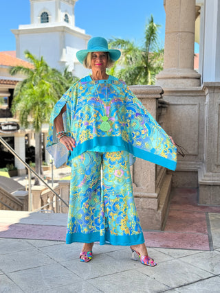 TROPICAL AQUA MARINE PALAZZO PANT