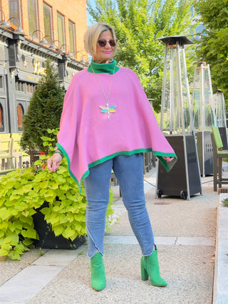 PINK AND GREEN KNIT PONCHO