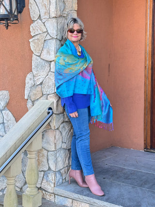 Colorful Peacock Printed Pashmina Scarf Shawl