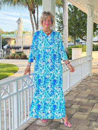 BLUE DREAMING ELBOW MAXI DRESS