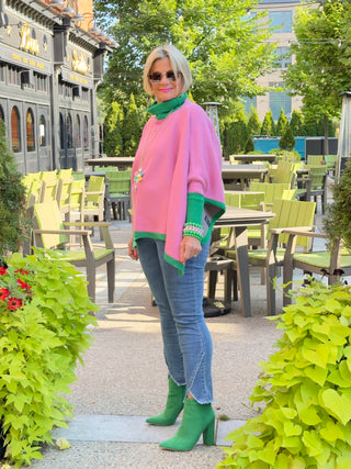 PINK AND GREEN KNIT PONCHO