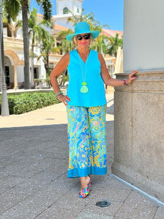 TROPICAL AQUA MARINE PALAZZO PANT