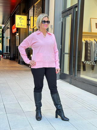 LULU-B 2 POCKET PINK CASHMERE SWEATER