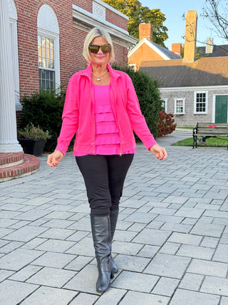 HOT PINK WAFFLE ZIPPER JACKET