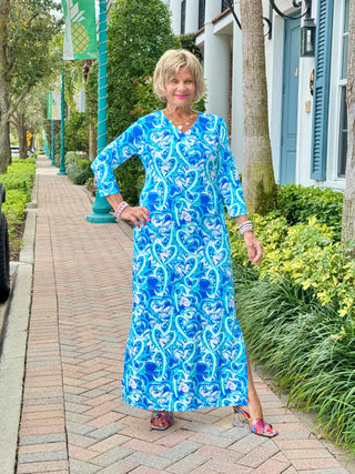 BLUE DREAMING ELBOW MAXI DRESS