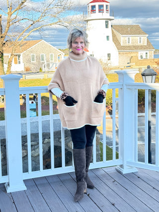 🐢 Cozy Turtle Camel Neck Poncho with Arm Holes