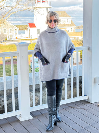 🐢 Cozy Turtle Gray  Neck Poncho with Arm Holes