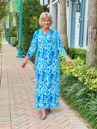 BLUE DREAMING ELBOW MAXI DRESS