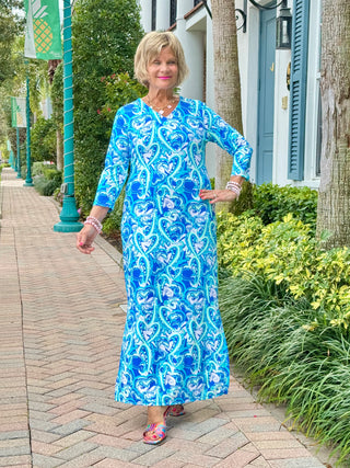 BLUE DREAMING ELBOW MAXI DRESS