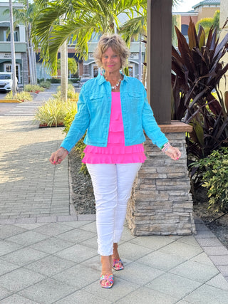 KEY WEST AQUA LINEN JACKET