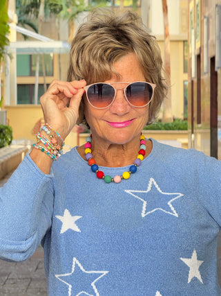 LULU-B LIGHT BLUE STAR SWEATER