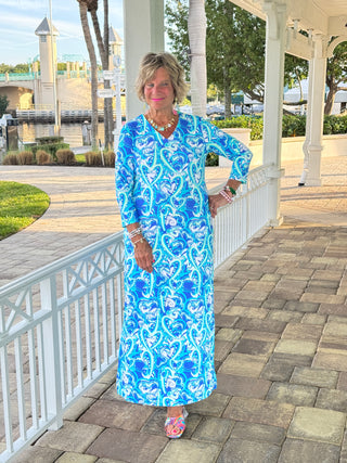 BLUE DREAMING ELBOW MAXI DRESS