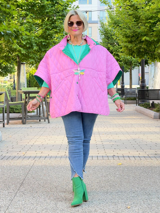 PINK AND GREEN SNAP QUILTED JACKET