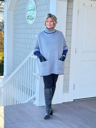 🐢 Cozy Turtle Gray  Neck Poncho with Arm Holes