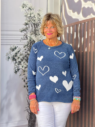 NAVY HEART CHENILLE SWEATER