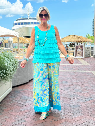 TROPICAL AQUA MARINE PALAZZO PANT