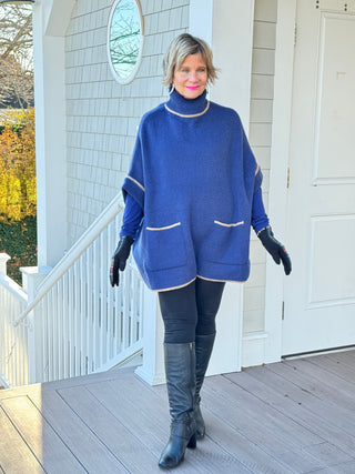 🐢 Cozy Turtle Navy  Neck Poncho with Arm Holes