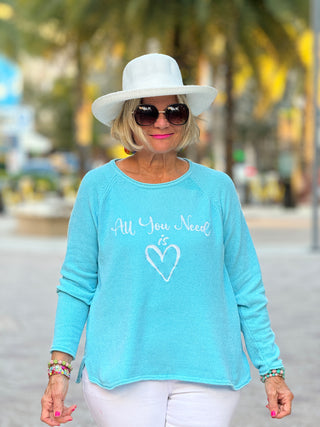 SEA FOAM ALL YOU NEED IS LOVE SWEATER