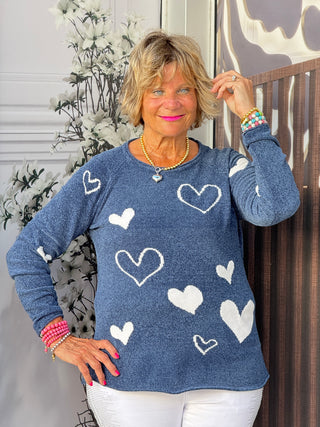 NAVY HEART CHENILLE SWEATER