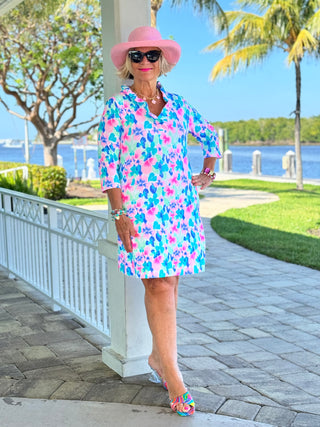 PINK PETALS RUFFLE NECK DRESS