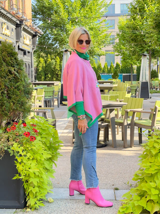 PINK AND GREEN KNIT PONCHO