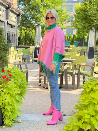 PINK AND GREEN KNIT PONCHO