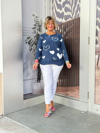 NAVY HEART CHENILLE SWEATER