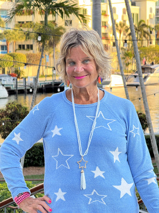 LULU-B LIGHT BLUE STAR SWEATER