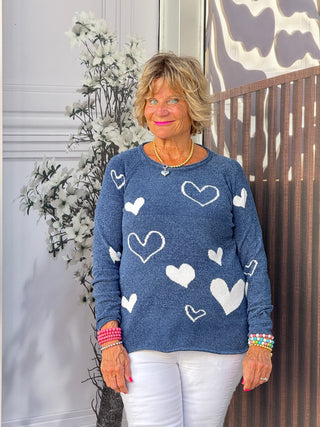 NAVY HEART CHENILLE SWEATER