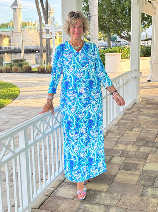 BLUE DREAMING ELBOW MAXI DRESS