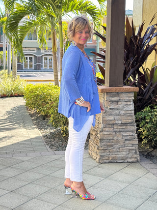 LULU-B MESH BLUE RUFFLE WRAP