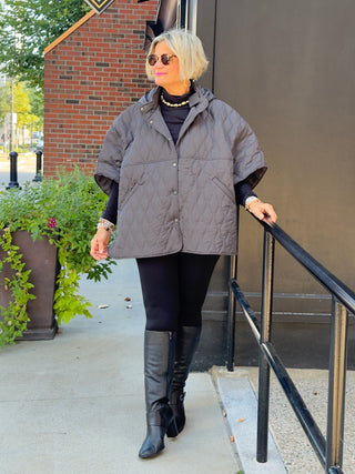 GRAY QUILTED SNAP JACKET