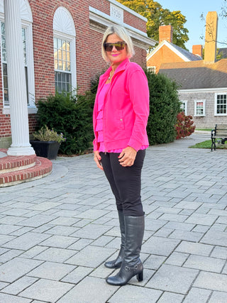 HOT PINK WAFFLE ZIPPER JACKET