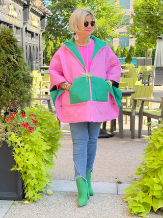 PINK AND GREEN FULL ZIPPER JACKET