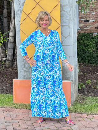 BLUE DREAMING ELBOW MAXI DRESS