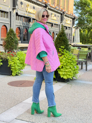 PINK AND GREEN SNAP QUILTED JACKET