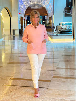 LULU-B 2 POCKET PINK CASHMERE SWEATER