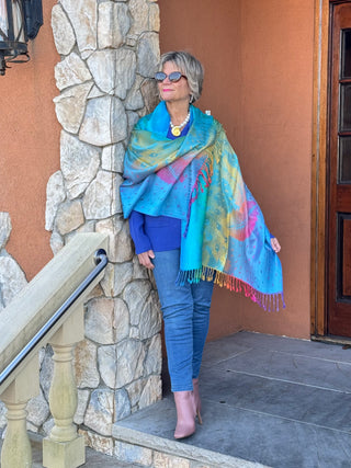 Colorful Peacock Printed Pashmina Scarf Shawl