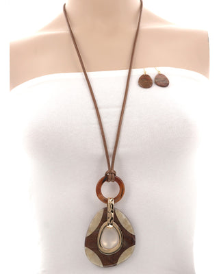 - Acetate Oval Pendant Cord Long Necklace & Earring Set