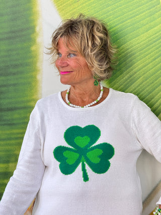 LULU B WHITE SHAMROCK SWEATER PREORDER