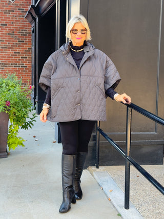 GRAY QUILTED SNAP JACKET