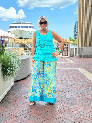 TROPICAL AQUA MARINE PALAZZO PANT