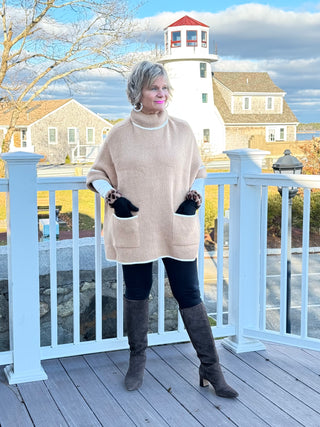 🐢 Cozy Turtle Camel Neck Poncho with Arm Holes